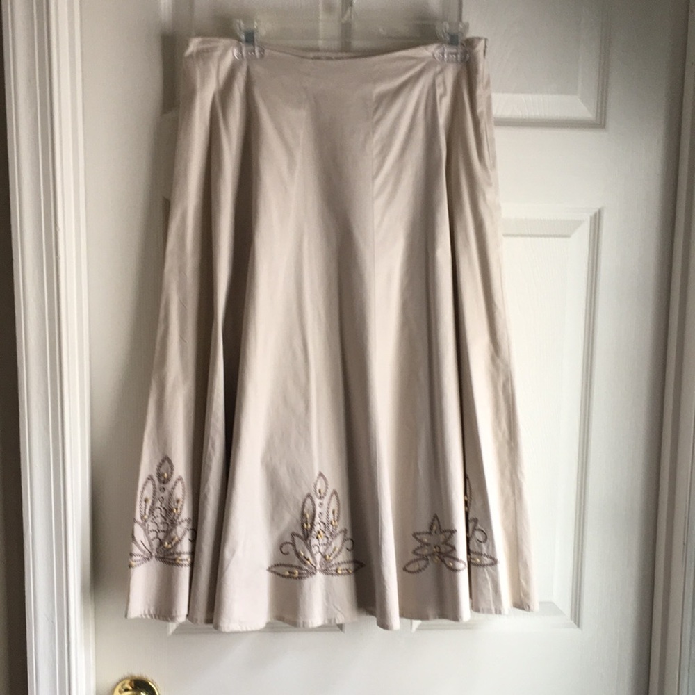 NaNa Tan Midi A-line Skirt with Pleats